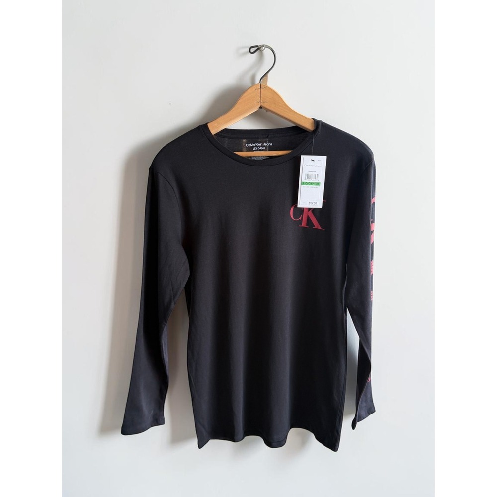 Calvin Klein Jeans Boys Black Long Sleeve Graphic T-Shirt L 14-16